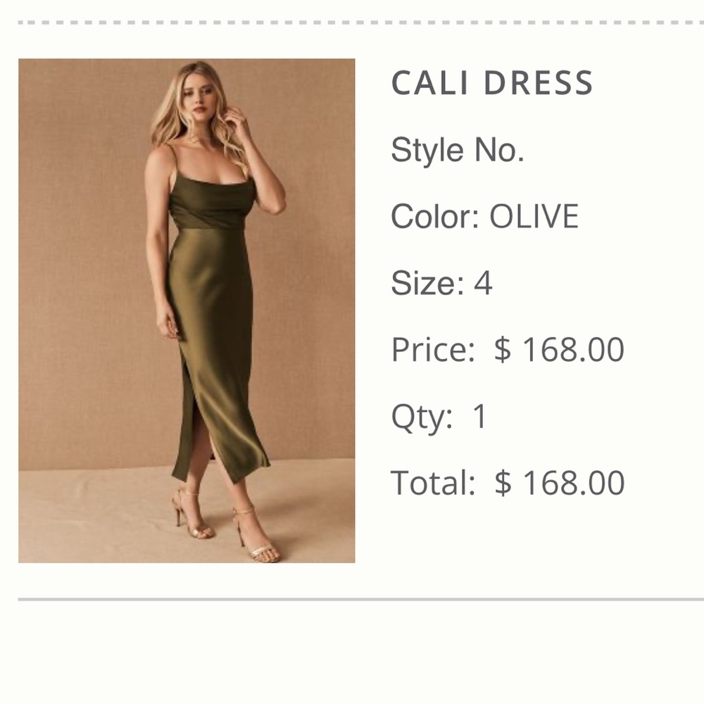 BHLDN Cali Satin olive Midi Dress